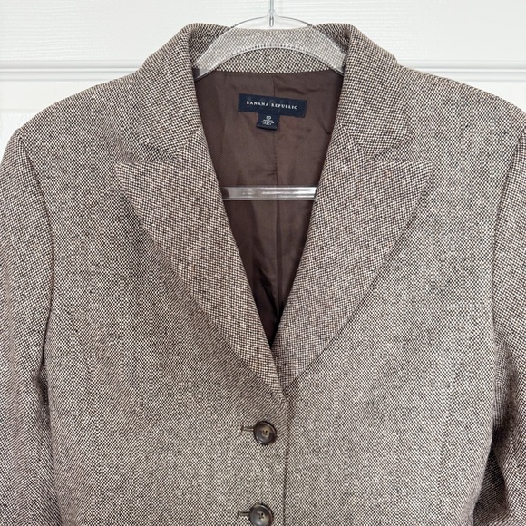VINTAGE Banana Republic Wool Silk Blend Brown Tweed Blazer Jacket - Picture 4 of 11